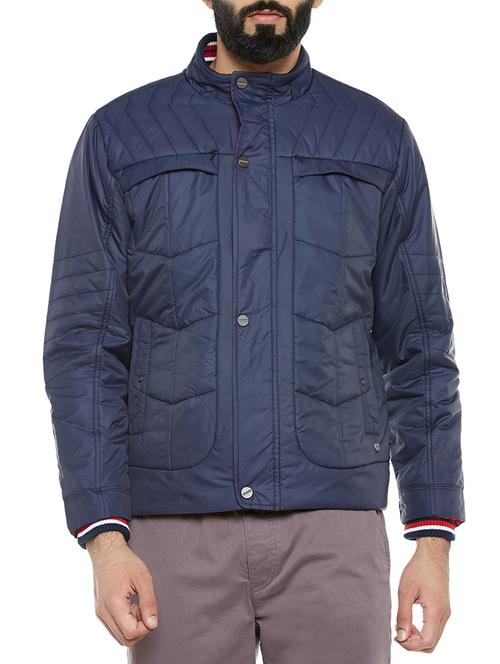 navy blue nylon blend casual jacket - 14352296 - Very Small Image - 1