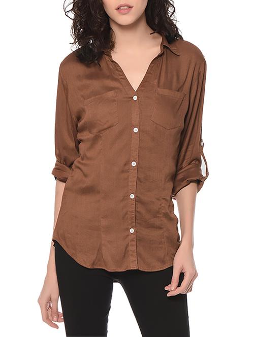 brown viscose regular shirt - 14352815 - Very Small Image - 1