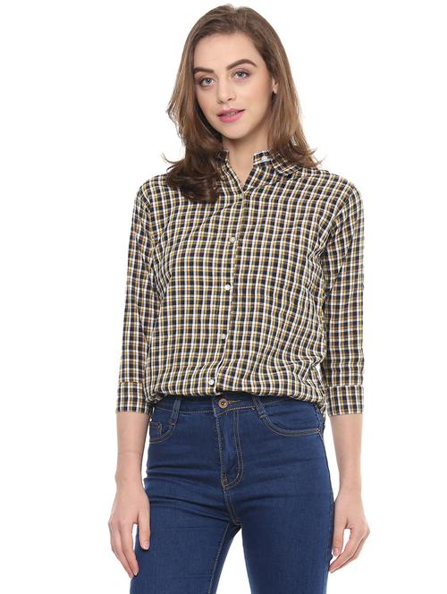 black yellow checks cotton shirt - 14353552 - Very Small Image - 1