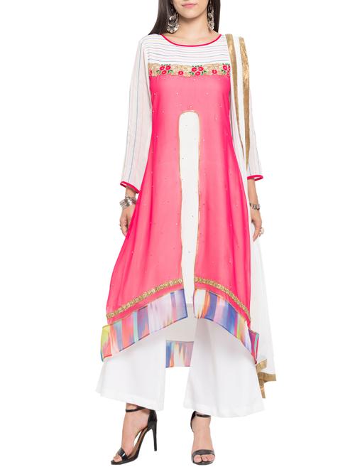 embroidered high low layered suit set - 14354489 - Very Small Image - 1