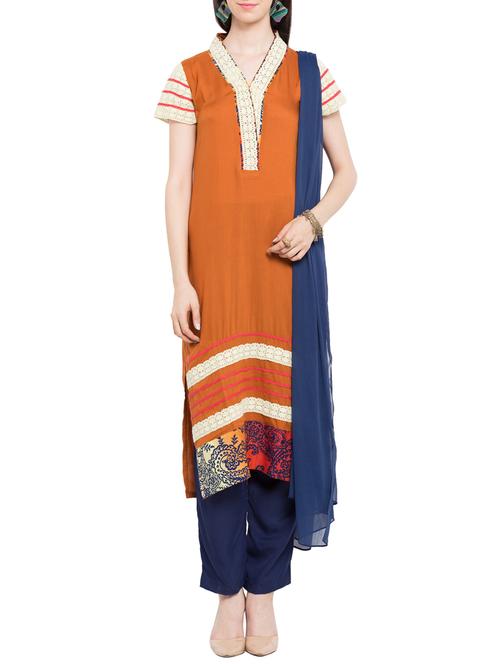 orange stitched straight pant suit - 14354508 - Very Small Image - 1