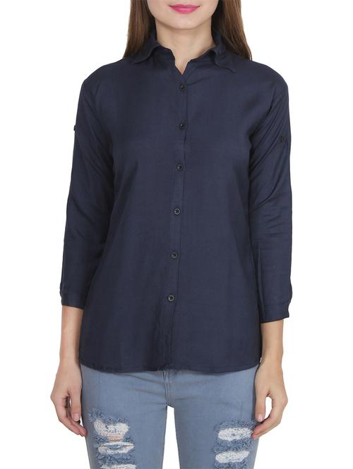 navy blue rayon shirt - 14355113 - Very Small Image - 1