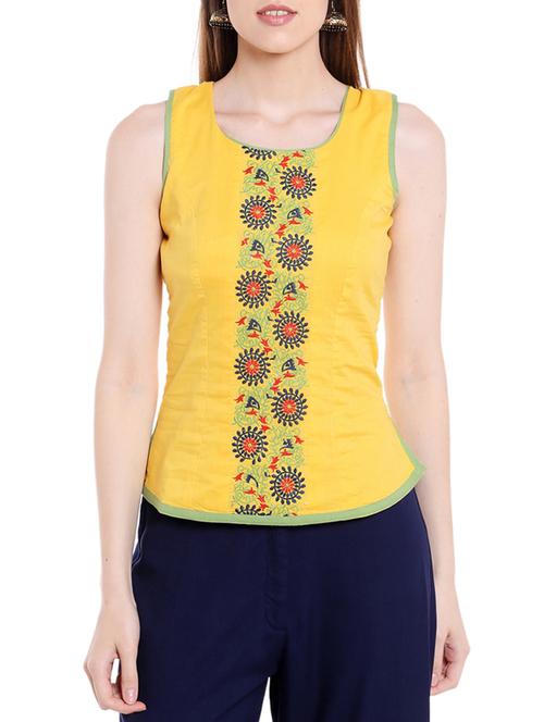 yellow embroidered cotton tank top - 14355518 - Very Small Image - 1