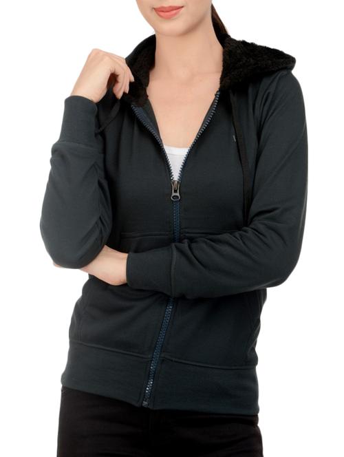 black cotton poly blend hooded sweatshirt - 14358060 - Very Small Image - 1