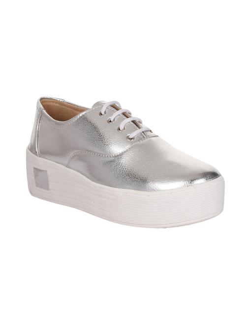 silver faux leather laceup sneakers - 14358692 - Very Small Image - 1