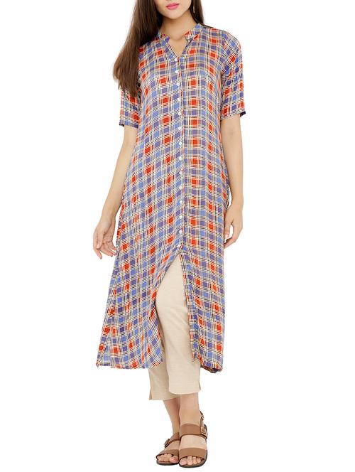 blue rayon straight kurta - 14358752 - Very Small Image - 1