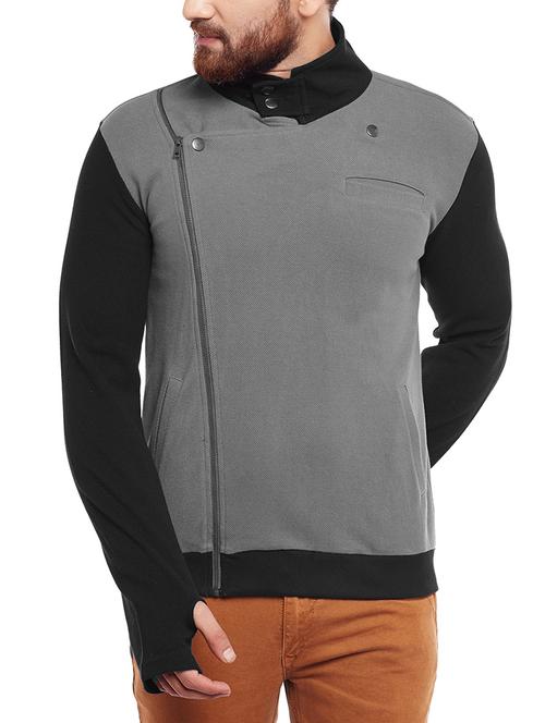 grey color block casual jacket - 14361034 - Very Small Image - 1