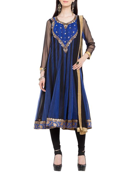blue net anarkali churidaar suit - 14361130 - Very Small Image - 1