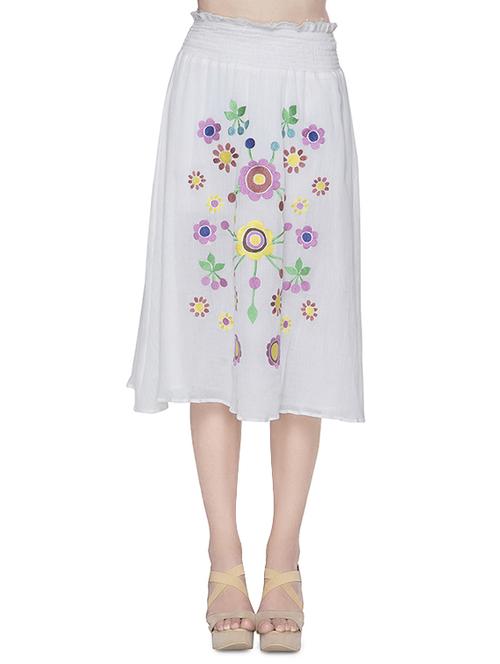 white floral embroidered cotton flared skirt - 14361160 - Very Small Image - 1