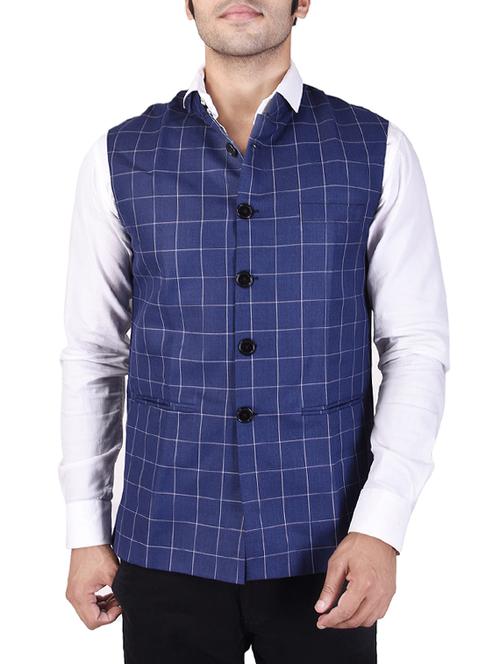 blue cotton nehru jacket - 14361367 - Very Small Image - 1
