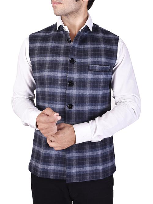 blue cotton nehru jacket - 14361368 - Very Small Image - 1