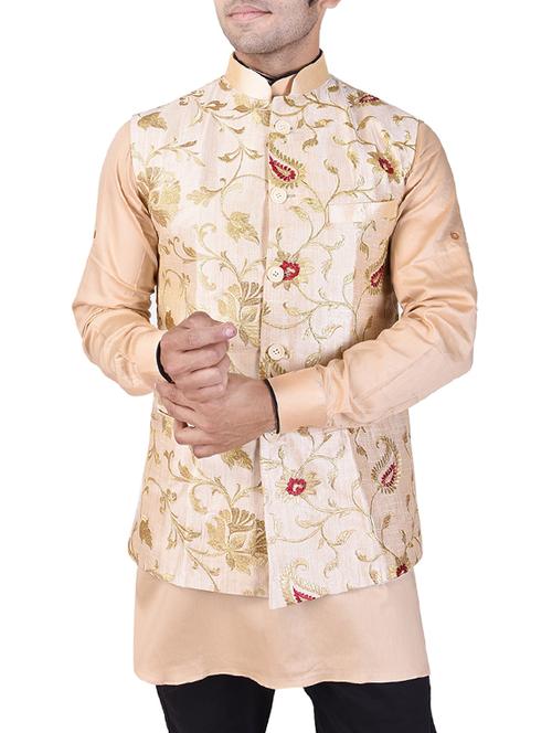 beige silk nehru jacket - 14361373 - Very Small Image - 1