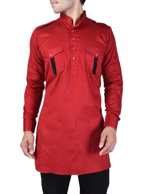 red cotton kurta - 14361393 - Very Small Image - 1
