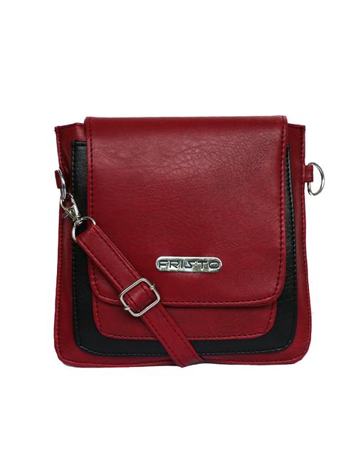 maroon leatherette  regular sling bag - 14361604 - Very Small Image - 1