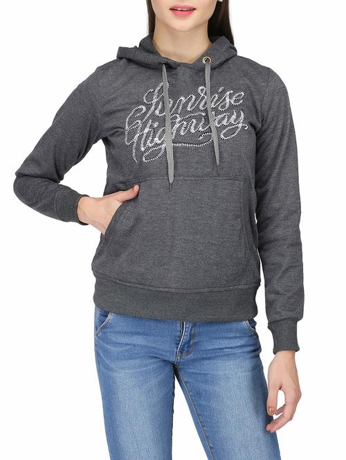 grey cotton poly blend hooded sweatshirt - 14361697 - Very Small Image - 1