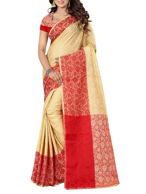 beige woven saree with blouse - 14363086 - Very Small Image - 1