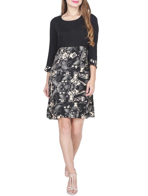 black printed rayon shift dress - 14364803 - Very Small Image - 1