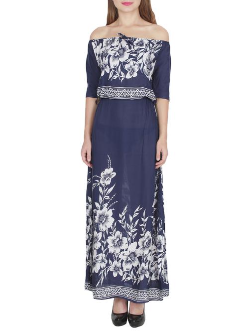 navy blue printed rayon dress - 14364807 - Very Small Image - 1
