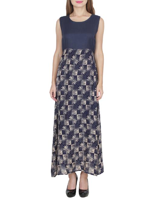 navy blue rayon maxi dress - 14364808 - Very Small Image - 1