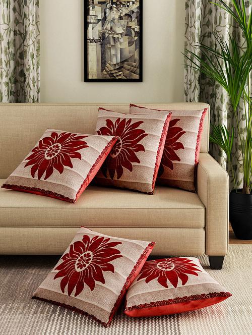 set of 5 chenille floral designed cushion covers - 14368339 - Very Small Image - 1