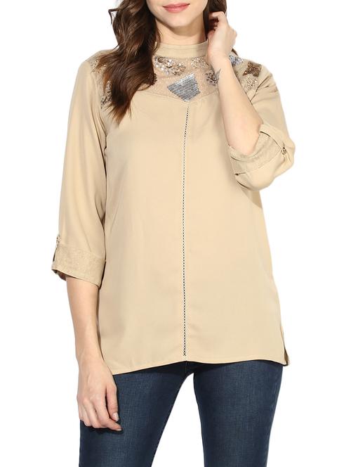 mock neck embellished panel top - 14369315 - Very Small Image - 1