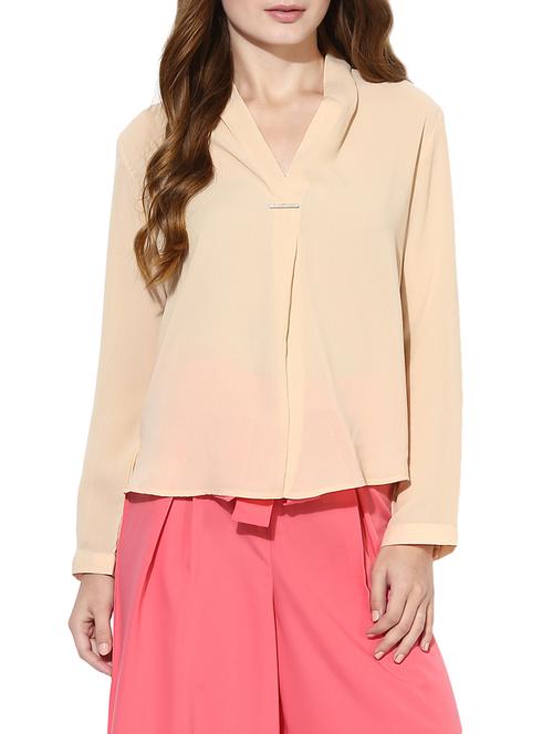 solid beige casual top - 14369400 - Very Small Image - 1