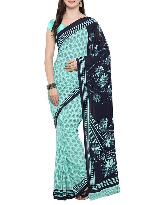 green printed saree with blouse - 14370540 - Very Small Image - 1