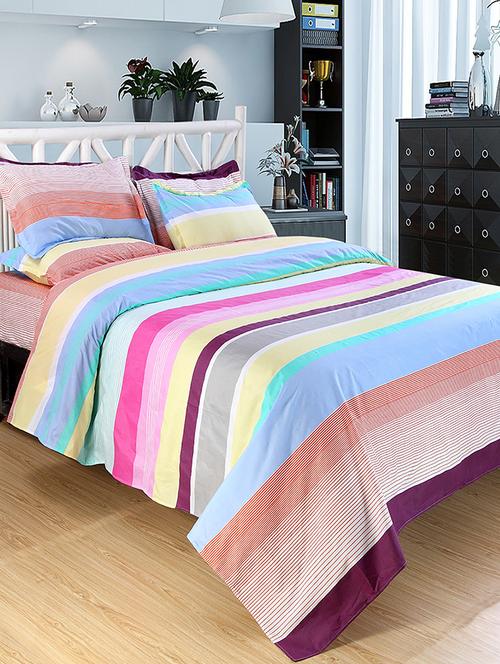 printed cotton double bed sheet with 2 pillow covers - 14370728 - Very Small Image - 1