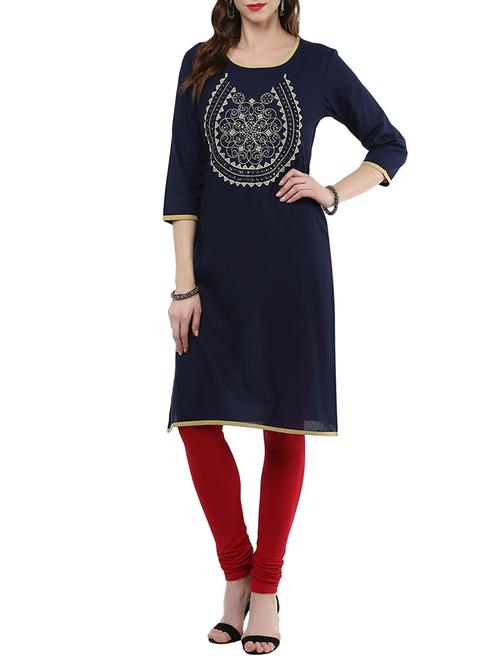blue cotton straight kurta - 14372623 - Very Small Image - 1