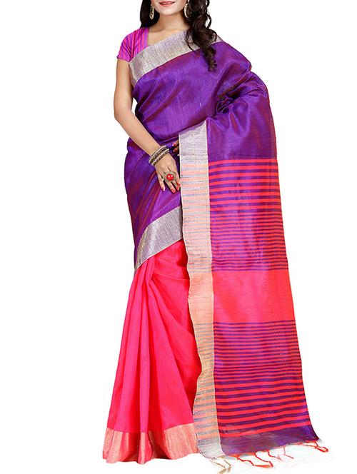purple & pink art silk half & half saree with blouse - 14373987 - Very Small Image - 1