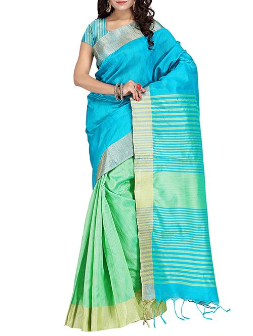 sky blue & green art silk half & half saree with blouse - 14373990 - Very Small Image - 1