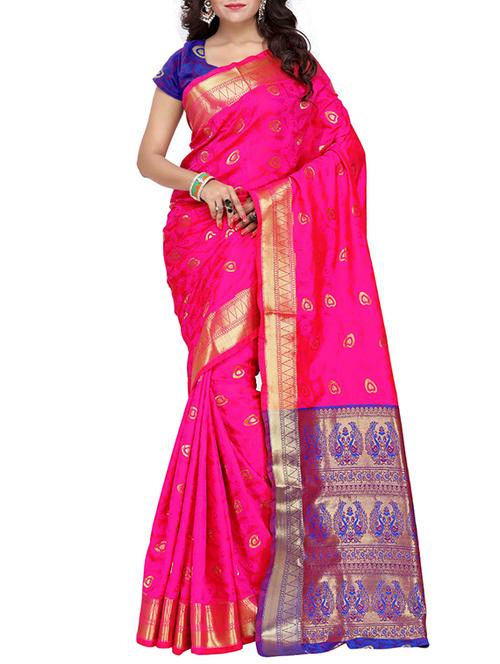 pink silk blend banarasi saree with blouse - 14374077 - Very Small Image - 1
