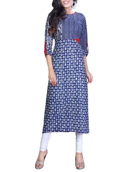 blue cotton aline kurta - 14374338 - Very Small Image - 1