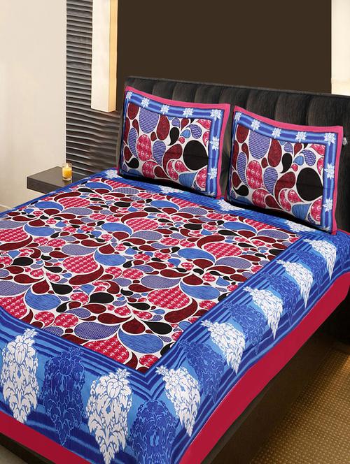 cotton traditional double bed sheet with 2 pillow covers - 14374448 - Very Small Image - 1