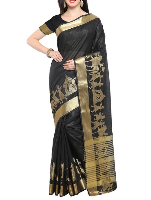 black art silk woven saree with blouse - 14376975 - Very Small Image - 1