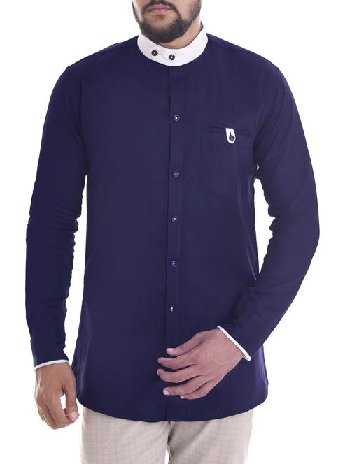 dark blue cotton blend casual shirt - 14377017 - Very Small Image - 1