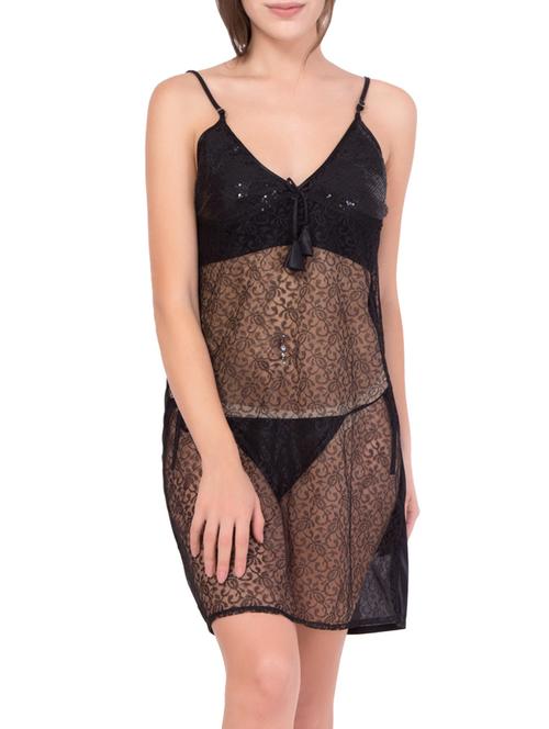 black polyester babydoll - 14377045 - Very Small Image - 1