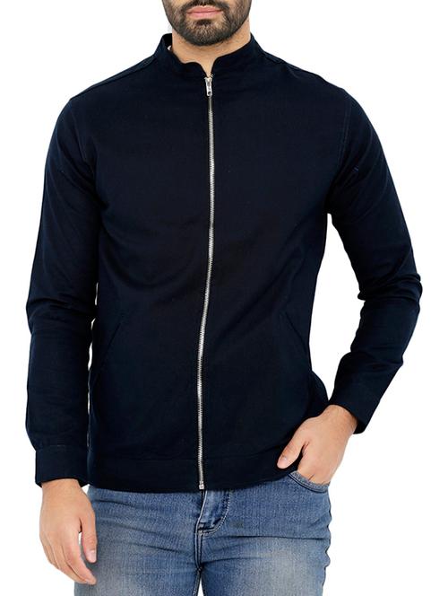 navy blue solid casual jacket - 14377126 - Very Small Image - 1