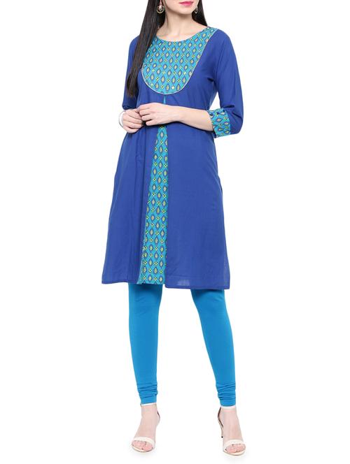 blue cotton straight kurta - 14377353 - Very Small Image - 1