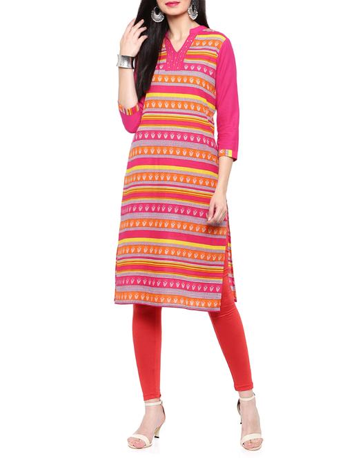 pink cotton straight kurta - 14377363 - Very Small Image - 1