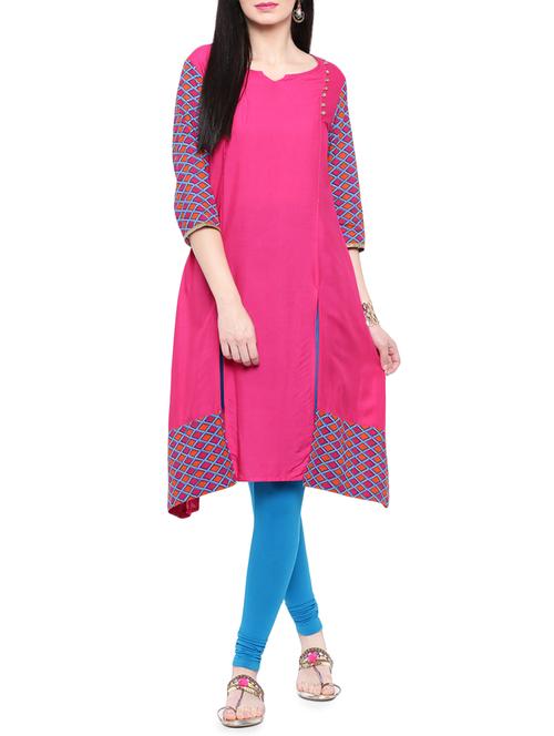 pink rayon a-line kurta - 14377381 - Very Small Image - 1