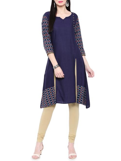 blue rayon a-line kurta - 14377382 - Very Small Image - 1