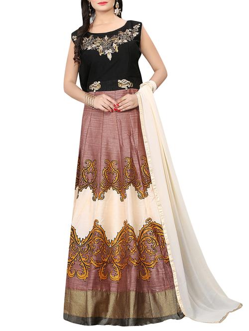 brown anarkali semi-stitched suit - 14378145 - Very Small Image - 1