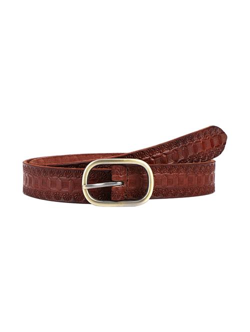 pecan brown embossed design ladies leather belt - 14379352 - Very Small Image - 1