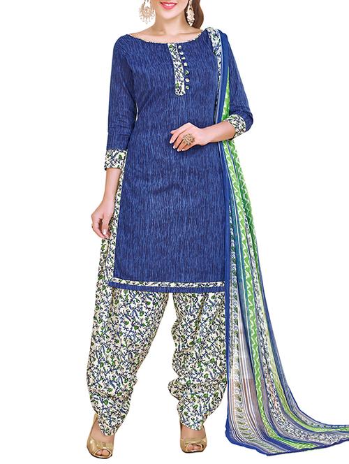 printed unstitched patiyala suit - 14379600 - Very Small Image - 1