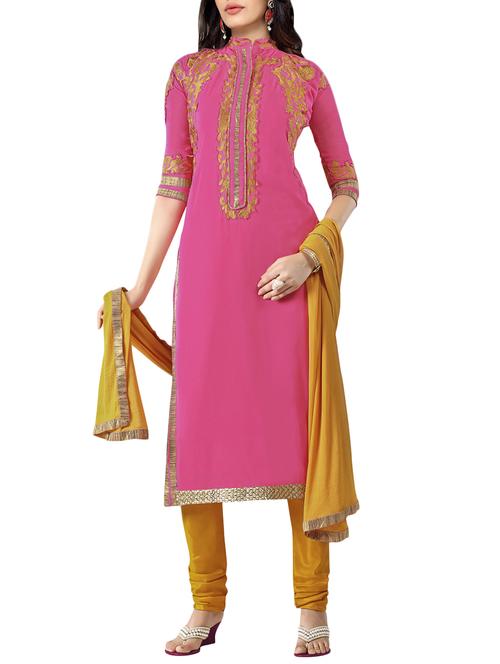 pink semi-stitched churidaar suit - 14379761 - Very Small Image - 1