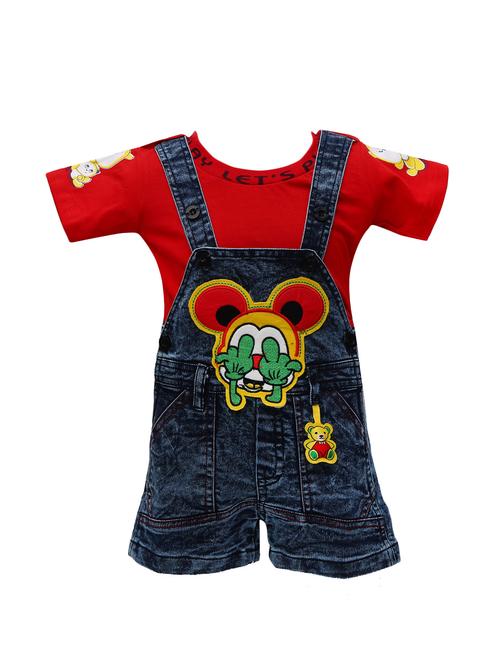 red cotton dungaree set - 14380957 - Very Small Image - 1