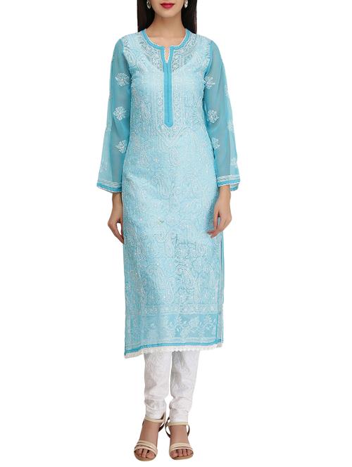 ada blue georgette straight kurta - 14381167 - Very Small Image - 1