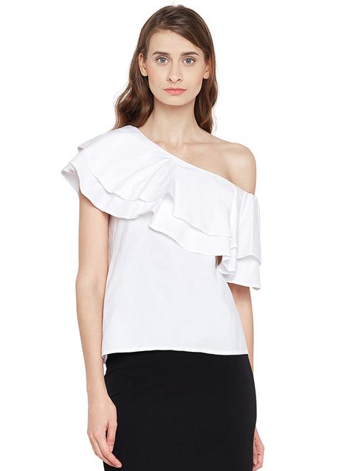 solid white poly cotton ruffle top - 14382911 - Very Small Image - 1