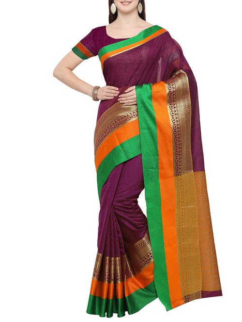 purple art silk bordered saree with blouse - 14383563 - Very Small Image - 1